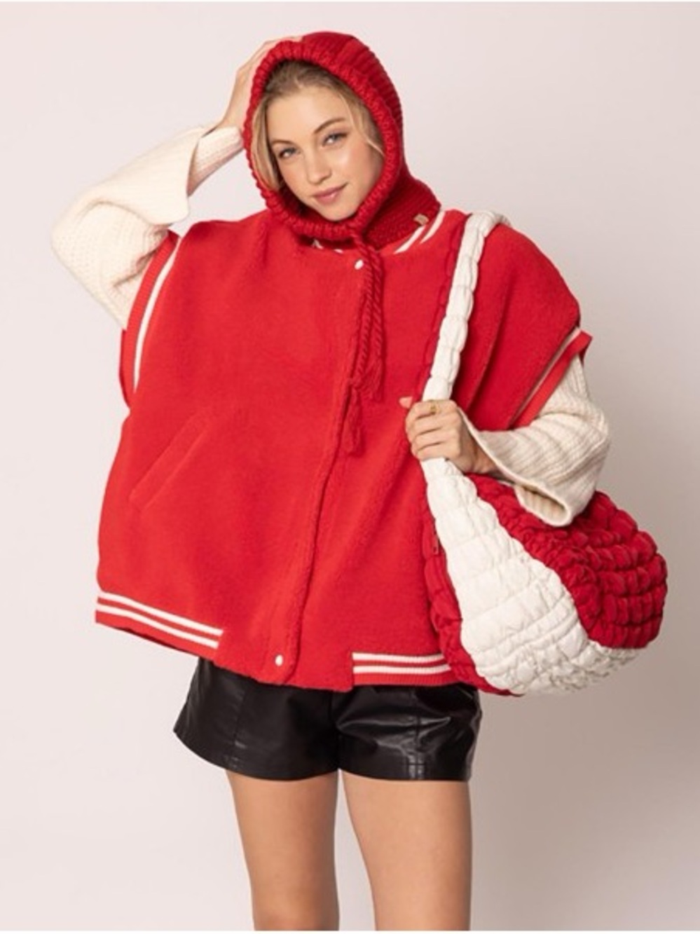 Do everything in love Red Hooded Varsity Cape Vest NWOT PTP 31/L 28